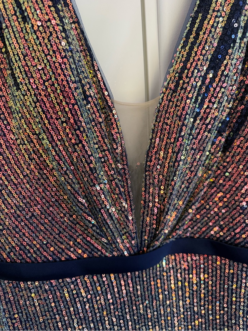 Sequin Ombre Deep V Evening Gown - Black/Rose Gold - Picture 6 of 6